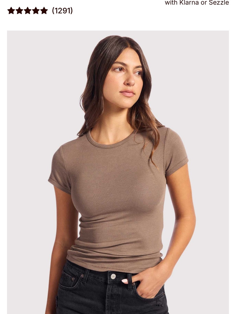 nuuds Short Sleeve Slinky Rib Tee in Mocha